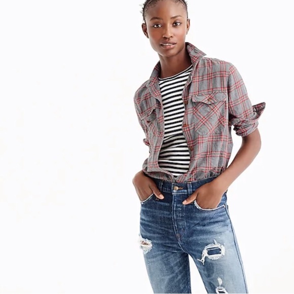 J. Crew Tops - J. Crew Boyfriend Button Up Shirt in Pewter Plaid